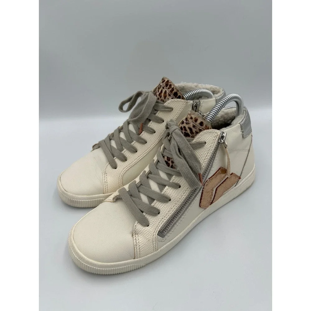 Dolce Vita Zina High Top Sneakers Ivory Leather Leopard Metallic‎ Womens 10